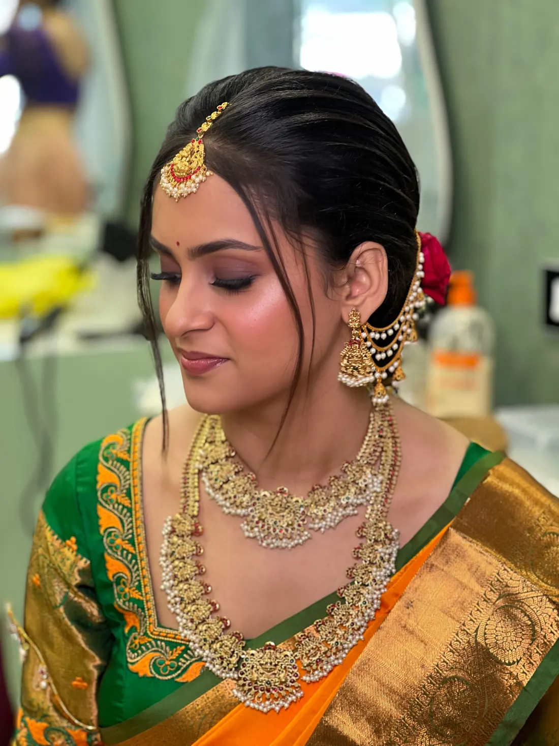 Temple Gold makeup catching soft bridal light