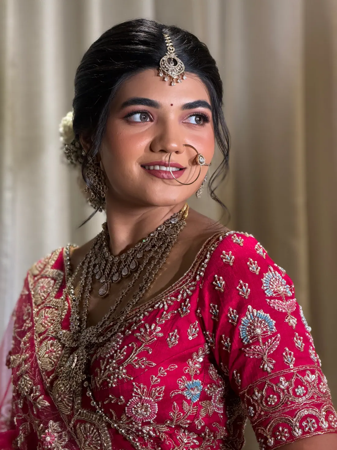 Fuchsia Heirloom bridal makeup look by Charu Patel